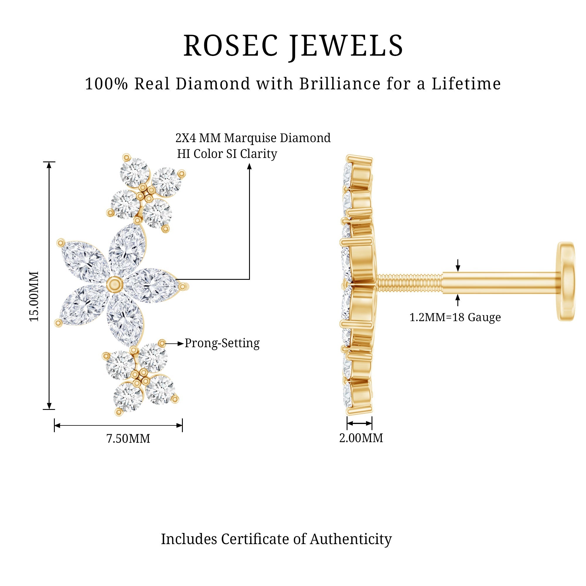 Cartilage Flower Crawler Earring with Diamond