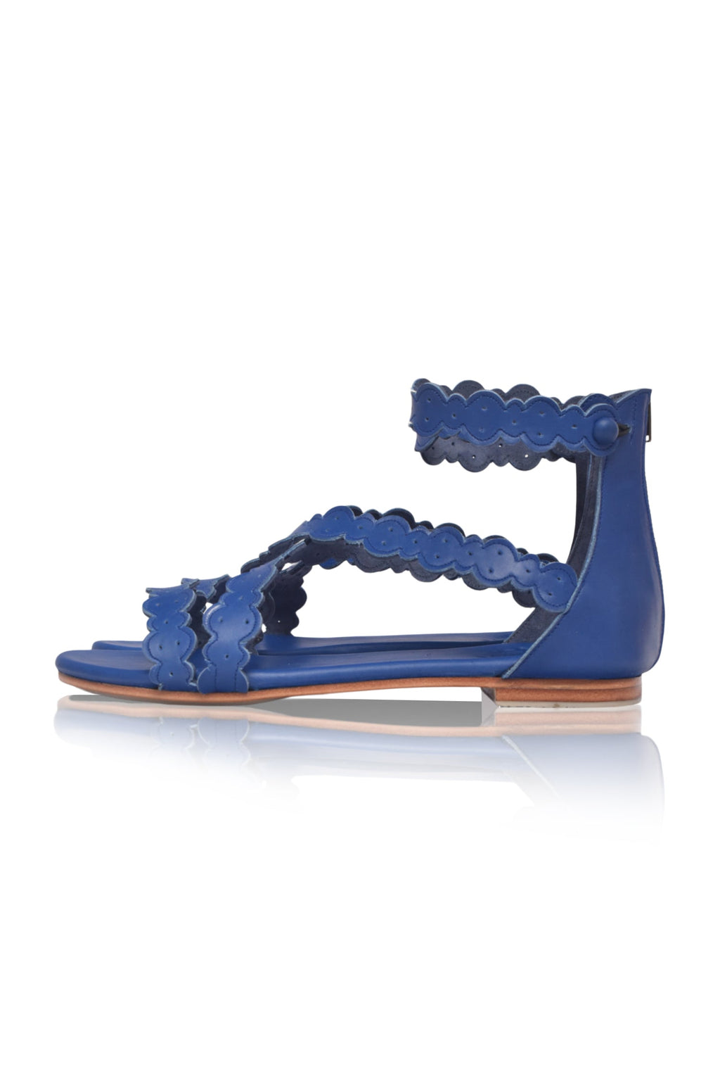 Salty Sea Scalloped Criss Cross Leather Sandals