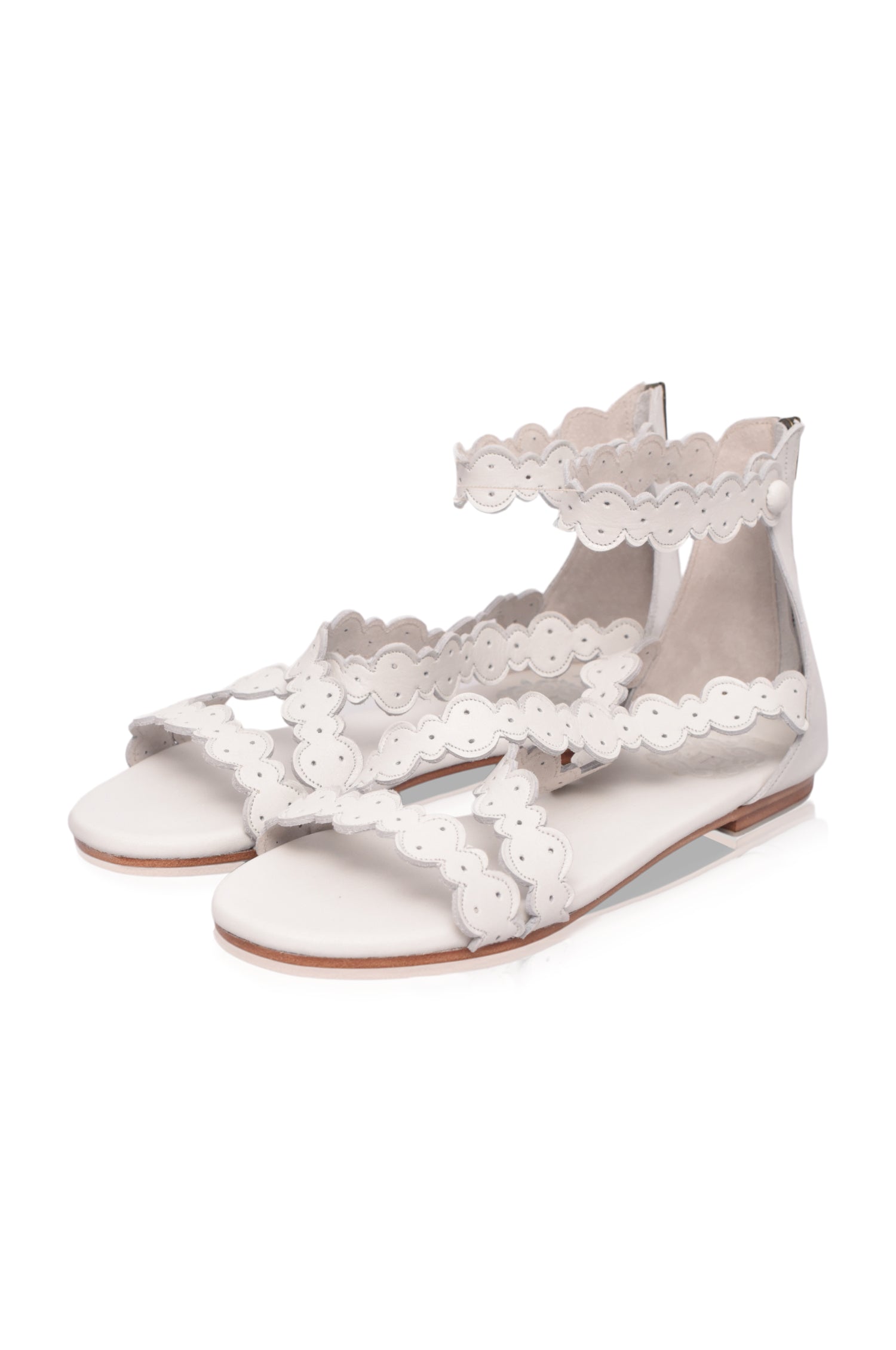 Salty Sea Scalloped Criss Cross Leather Sandals