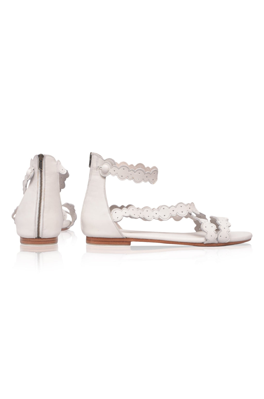 Salty Sea Scalloped Criss Cross Leather Sandals