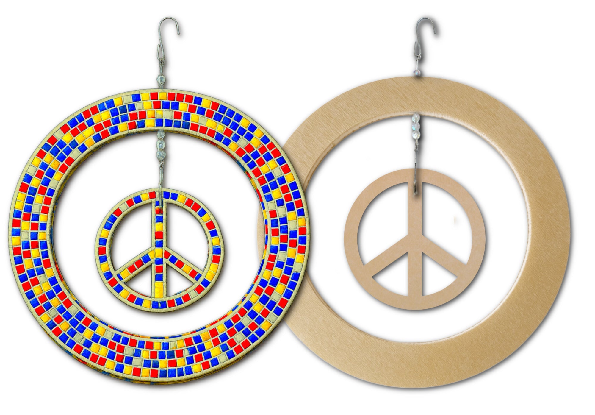 12" Spinner Circle with 6" Peace Sign Mosaic Backer & Hanger