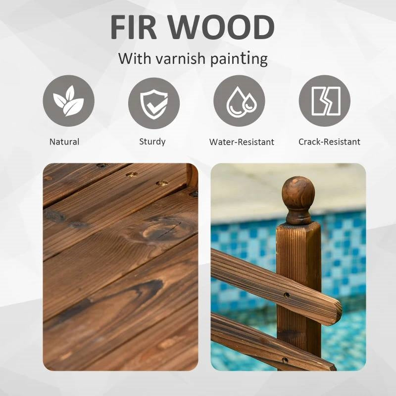 7.5 Ft FIR Wooden Garden Bridge with Hand Rails in Carbonized Wood Finish