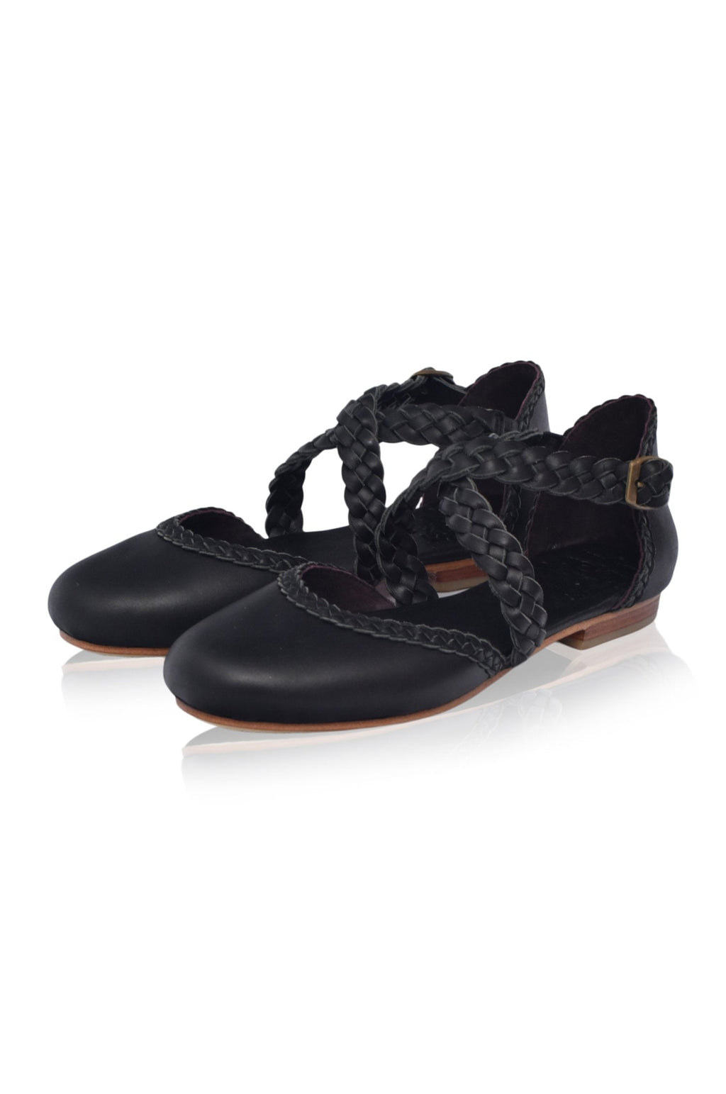 Tallulah Braided Criss-Cross Leather Flats