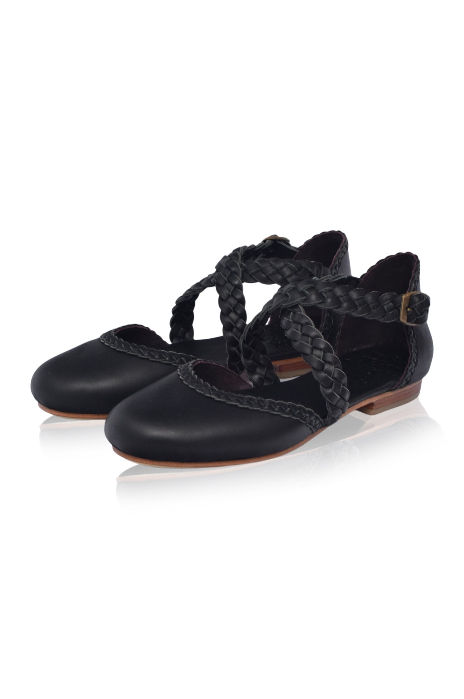 Tallulah Braided Criss-Cross Leather Flats