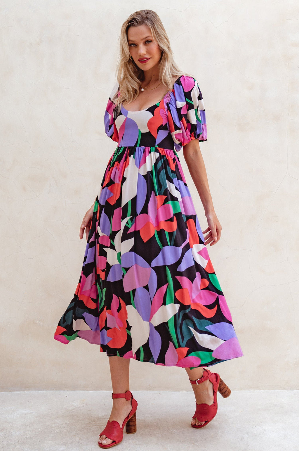 Violeta Puff Sleeve Midi Dress (Sale)