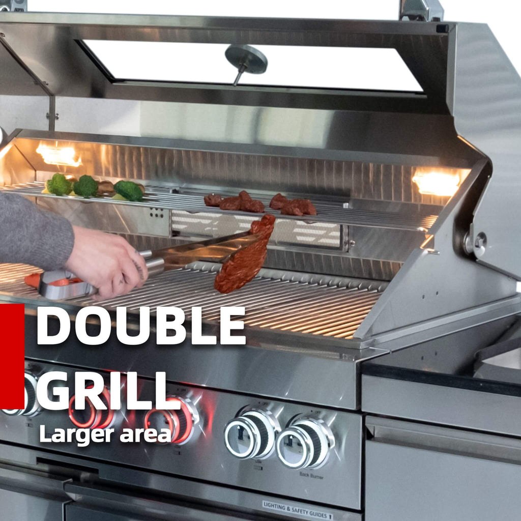 Castelle Flame Capri 96-Inch 6-Burner 85000 BTU Outdoor Kitchen Liquid Propane Grill Island With Fridge (SAK42895)