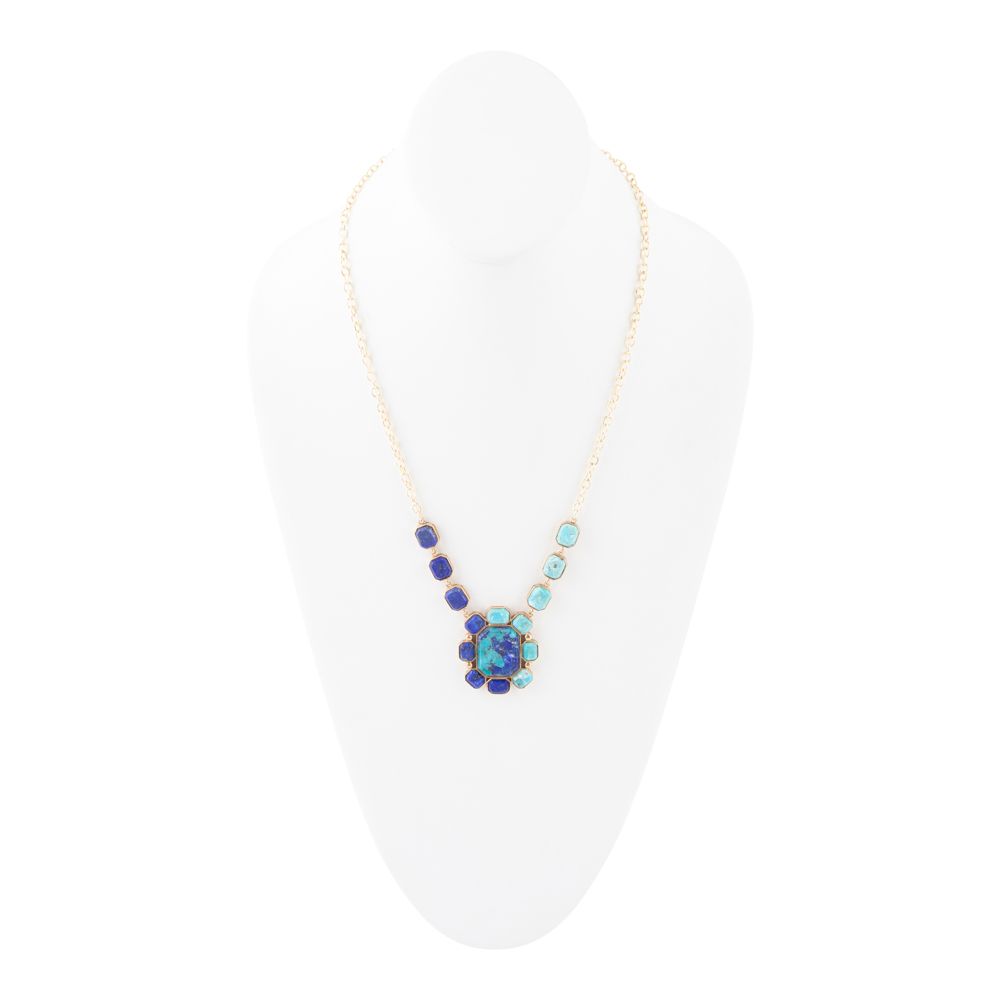 Duality Blue Lapis and Turquoise Golden Pendant Necklace