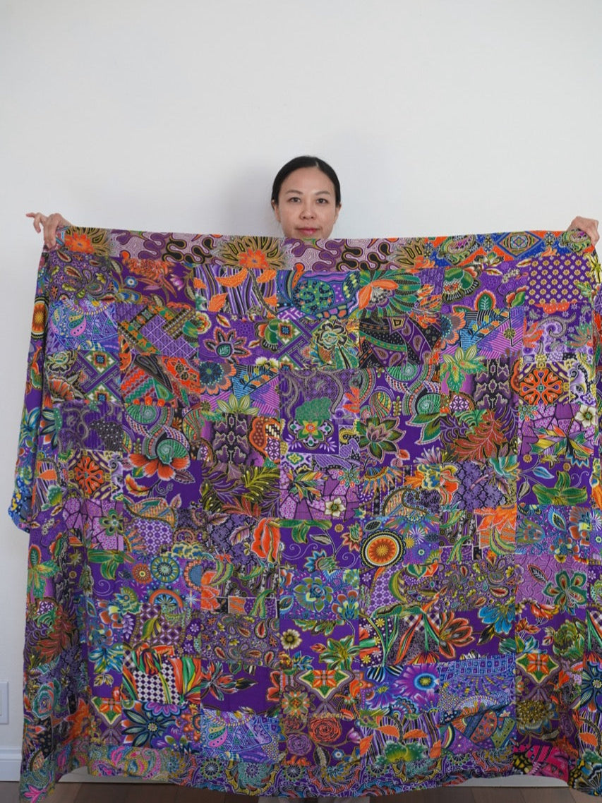 Handmade Reversible Quilt Blanket Throw, Quilt Patchwork, Upcycled, size 55 x 87 inches