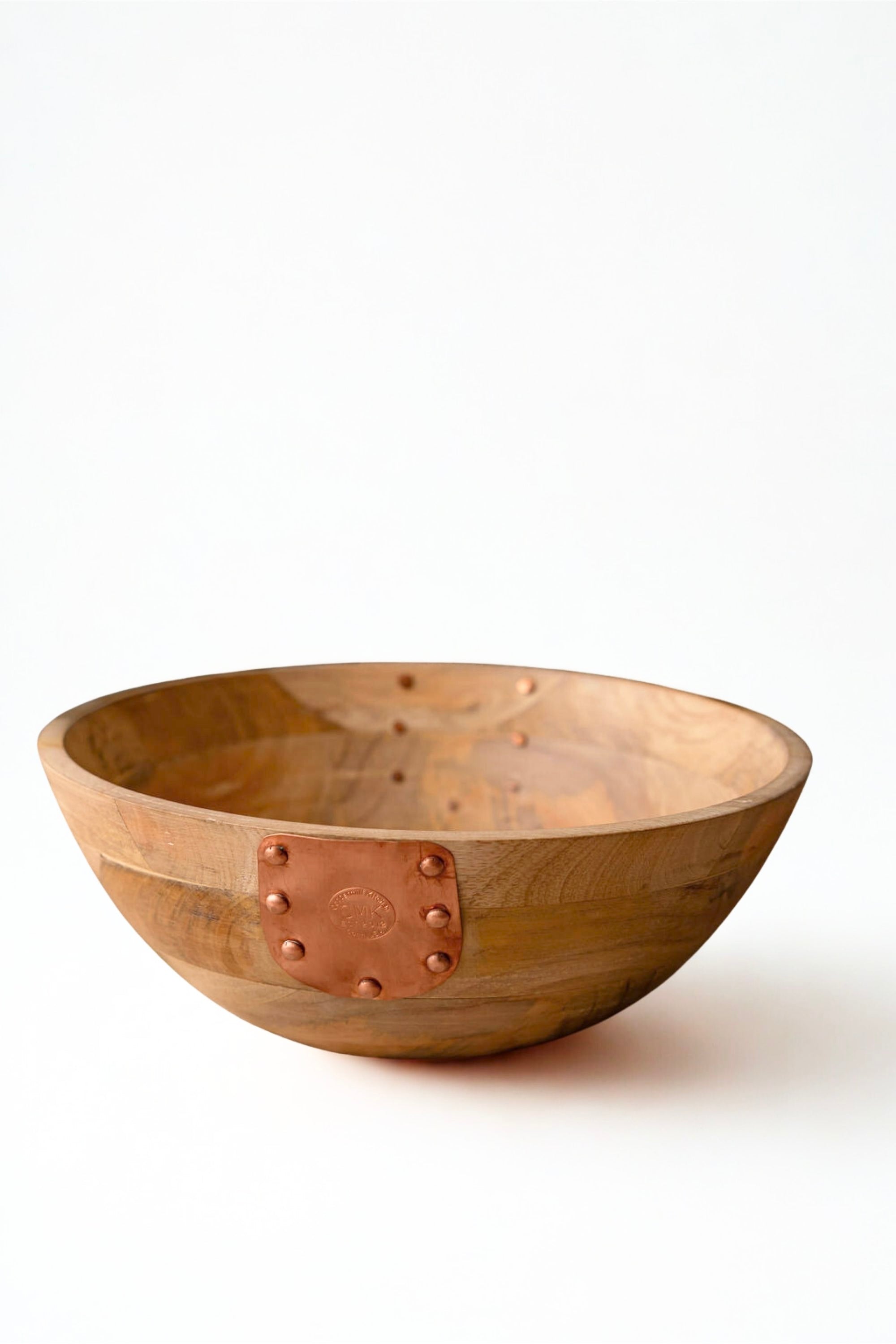 Vintage Inspired Wooden Serving Bowl with Handmade Copper Details