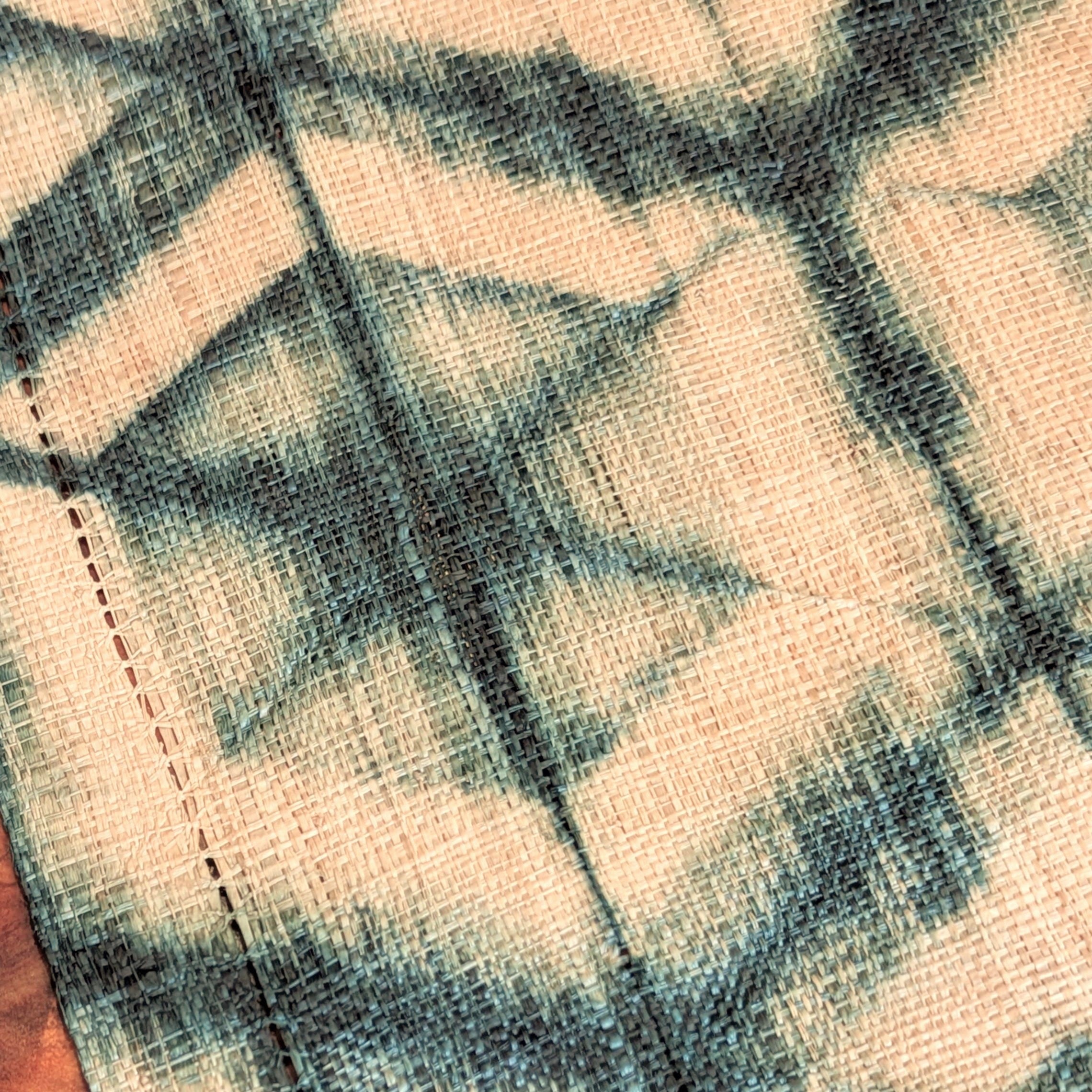 Raffia Shibori Table Runner - Turtle Pattern - Green