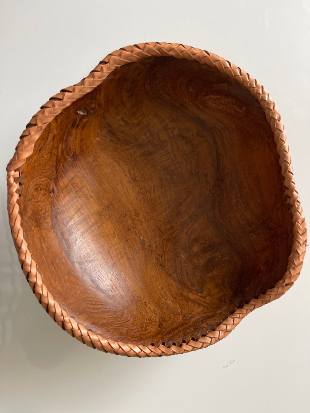 Whiskey & Wood Bowl  w/ Leather Stitching