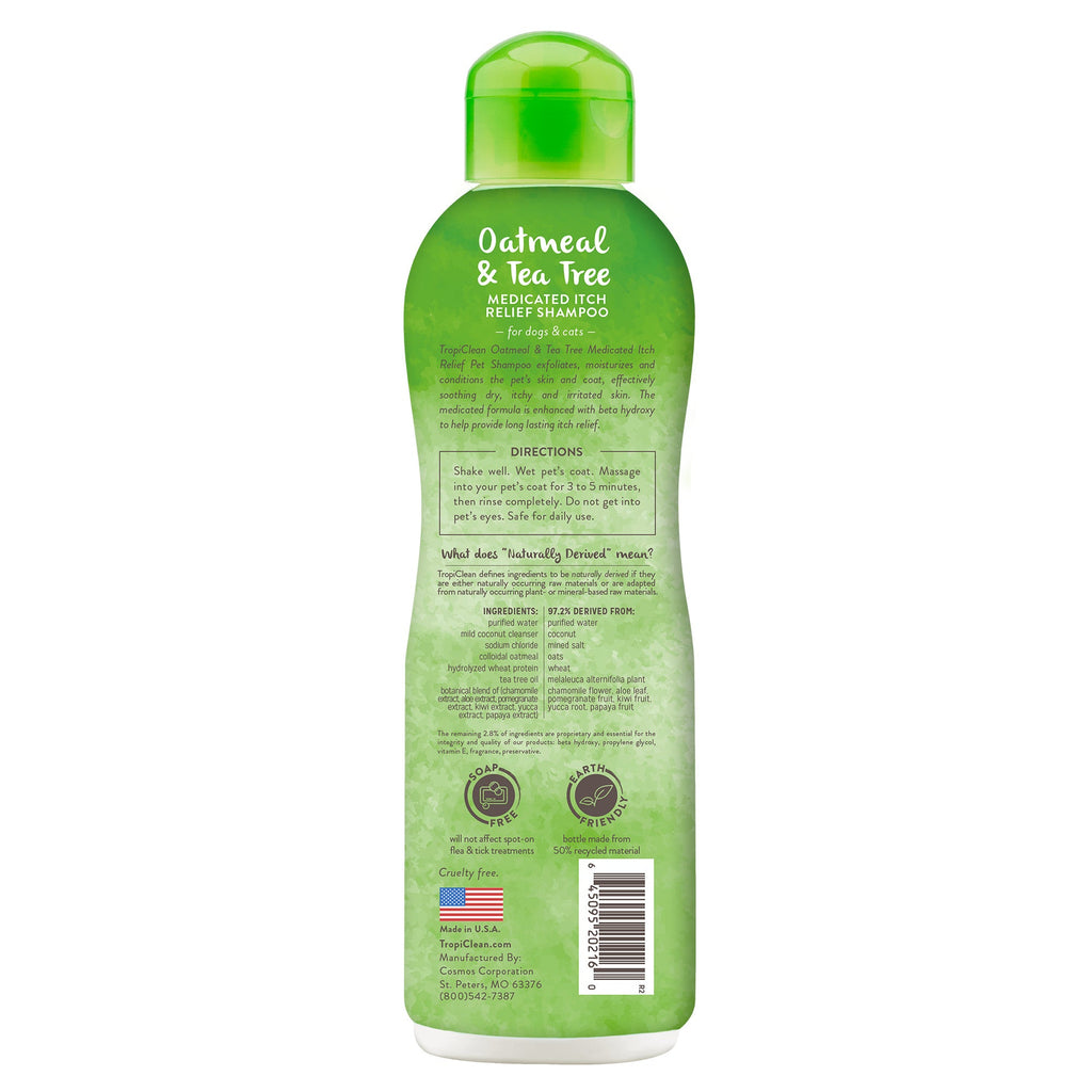 Tropiclean Oatmeal and Tea Tree Oil Medicated Itch Relief Dog Shampoo (20oz)