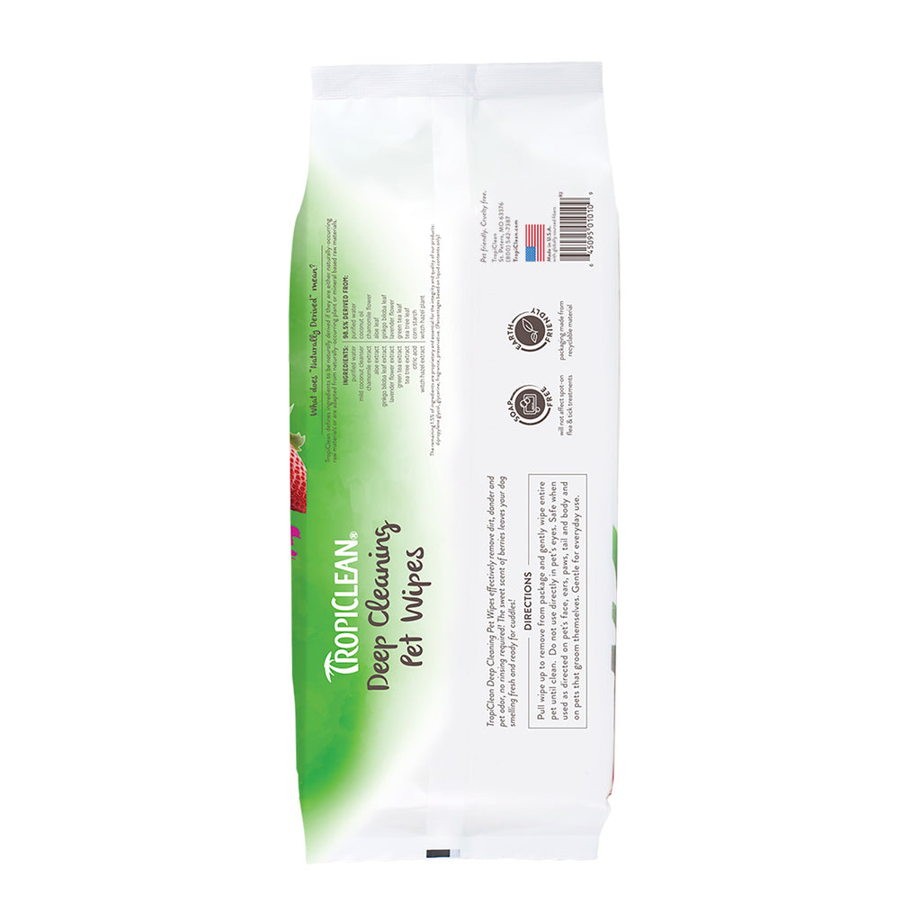 Tropiclean Berry and Coconut Deep Cleaning Pet Cleaning Wipe (100ct)