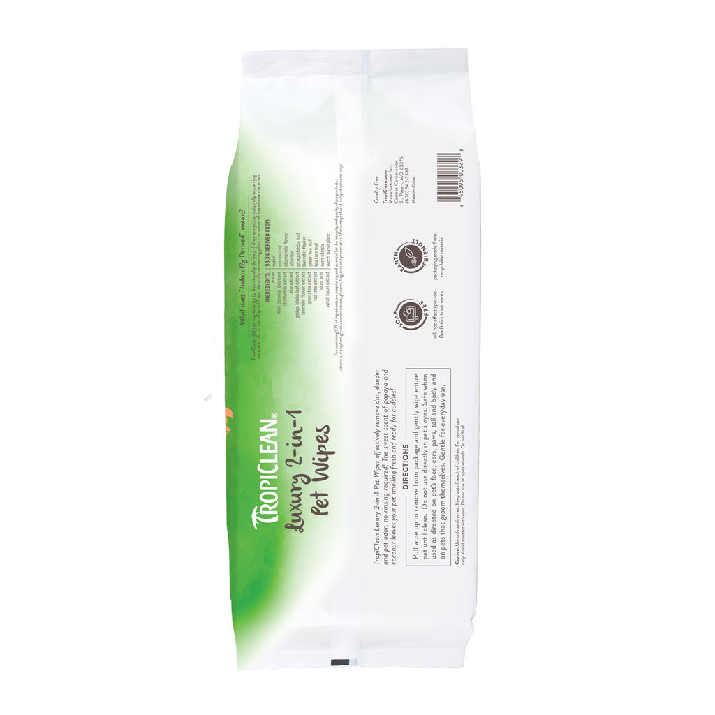 Tropiclean Papaya and Coconut Luxury 2 in 1 Pet Cleaning Wipes (100ct)