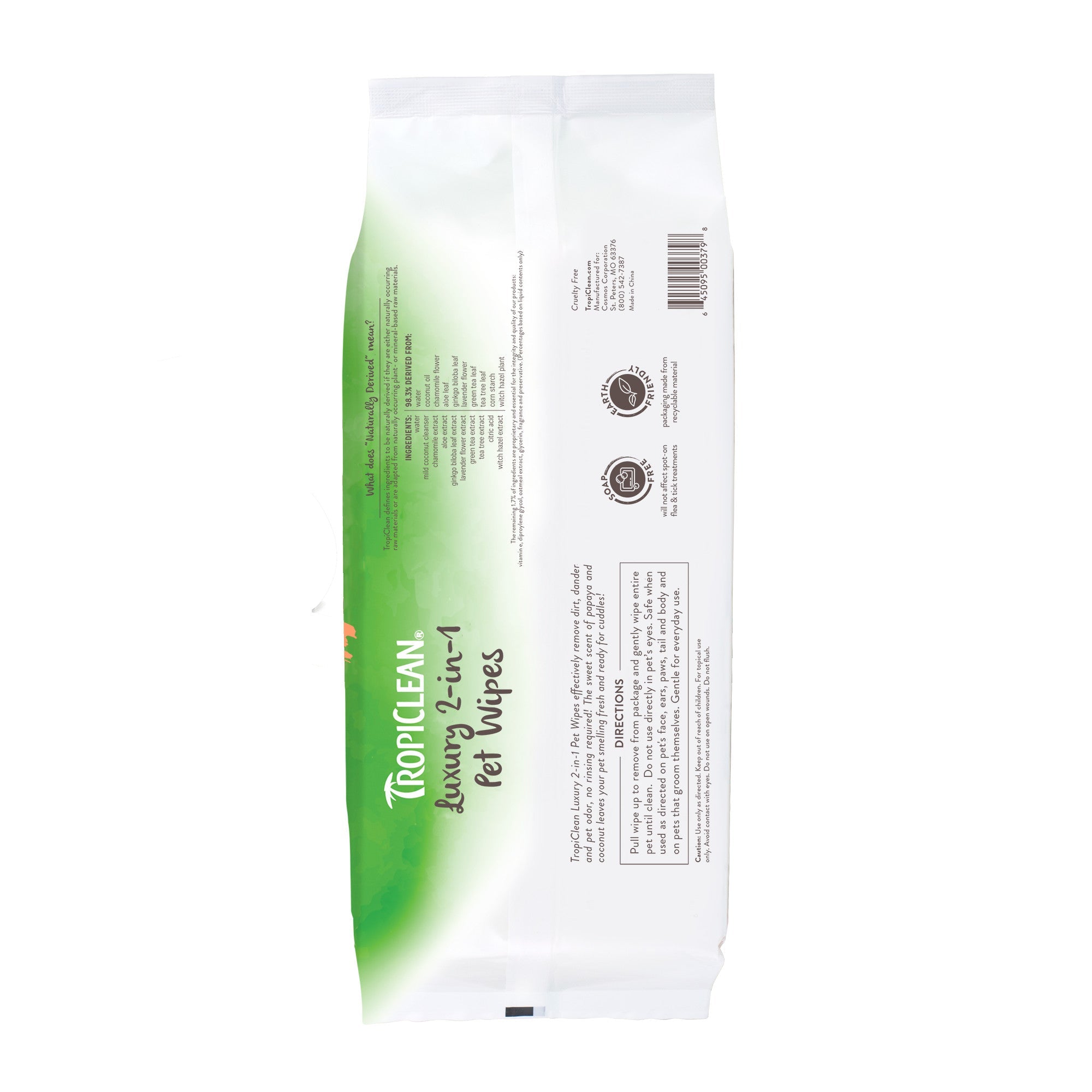 Tropiclean Papaya and Coconut Luxury 2 in 1 Pet Cleaning Wipes (100ct)