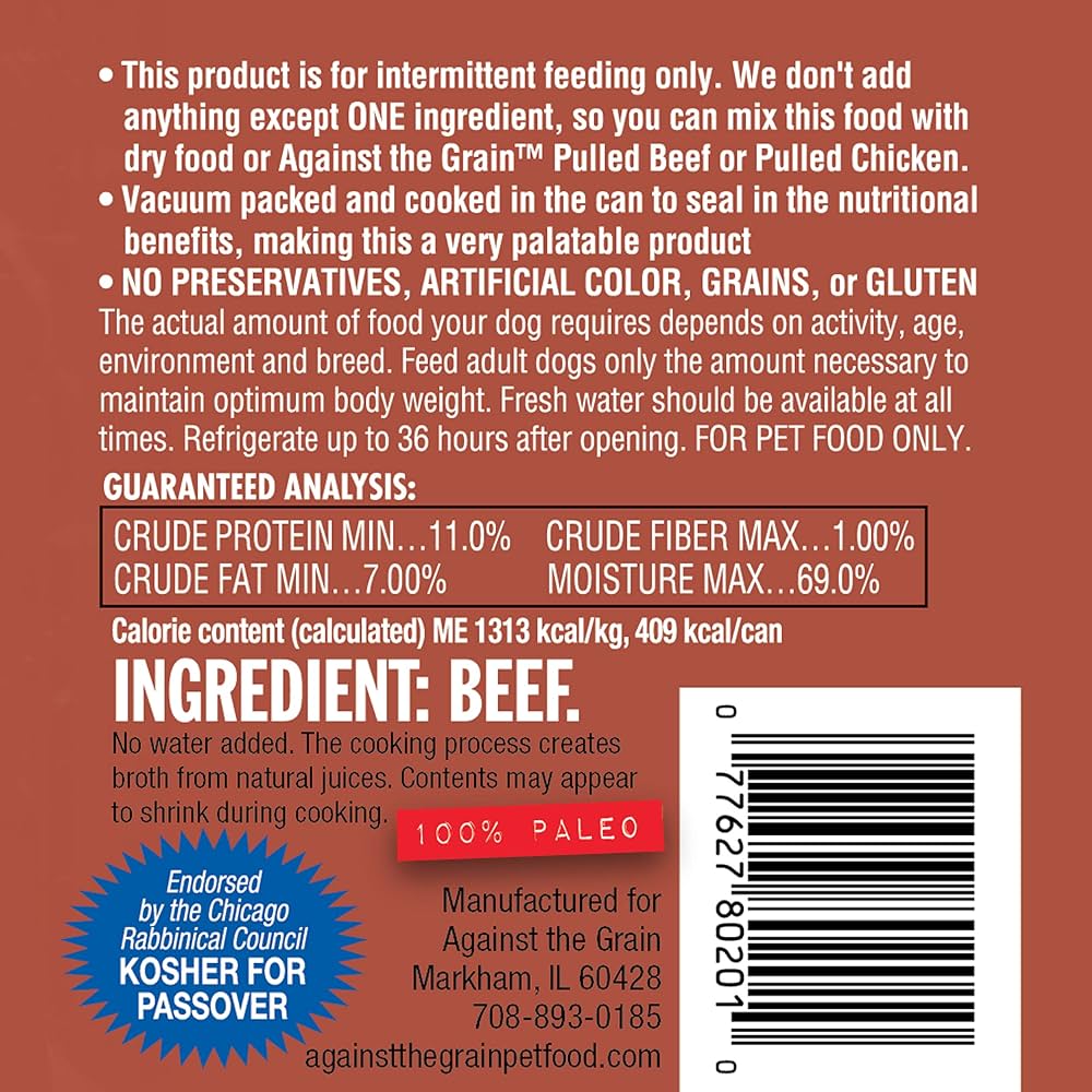 Against The Grain All Life Stages Nothing Else! 100% Beef Wet Dog Food (11oz)