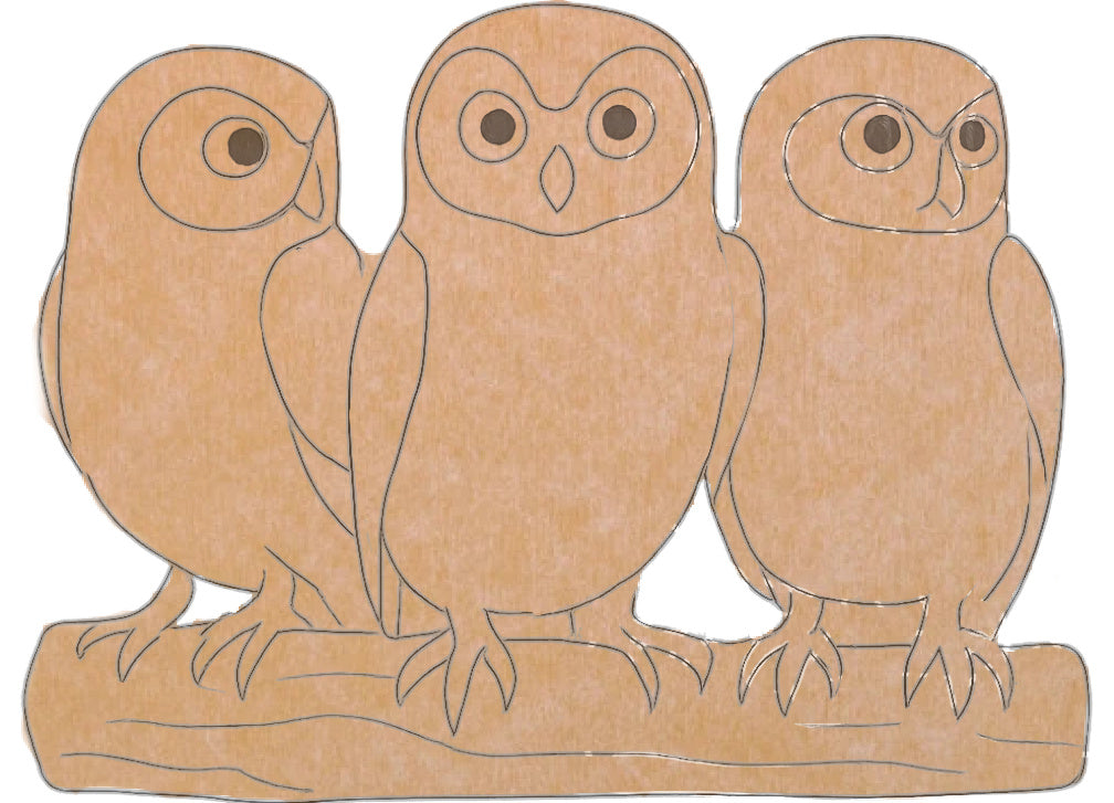 Owls on a Log 14"x10.5" (pre-drilled for hanging kit)