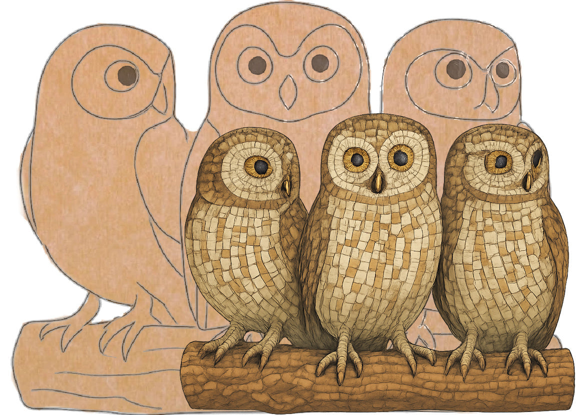 Owls on a Log 14"x10.5" (pre-drilled for hanging kit)
